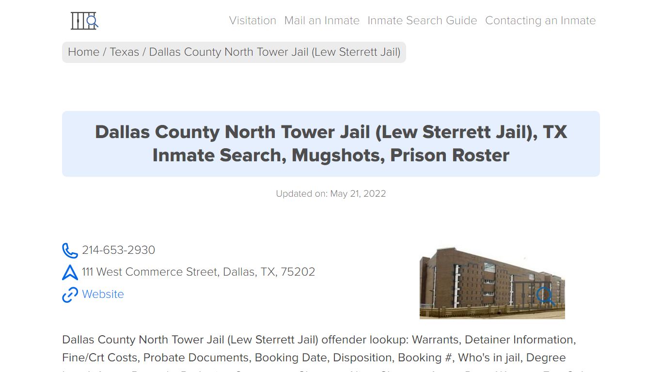 Dallas County North Tower Jail (Lew Sterrett Jail), TX ...